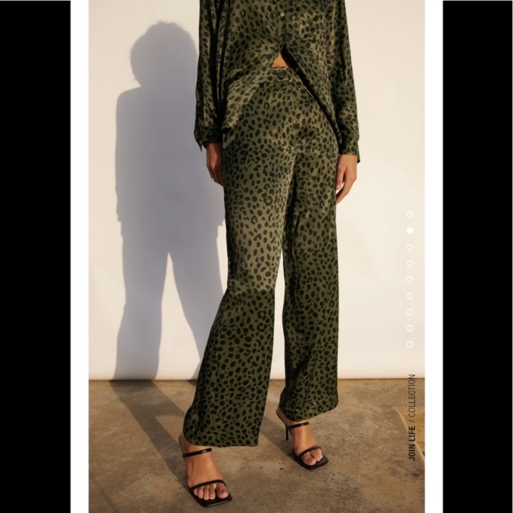 Zara Green & Black SatinnAnimal Print Pants